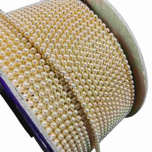 STONECHAIN017 - 5 MTR PACK OF 24PP WHITE MOTI CHAIN FOR JEWELLERY MAKING AND DECORATION