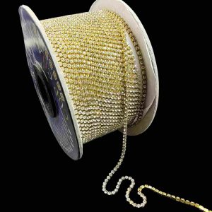 STONECHAIN018- 5 MTR PACK OF WHITE GOLD PLATED 18PP STONE CHAIN FOR JEWELLERY MAKING AND DECORATION