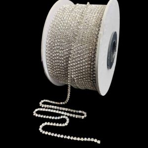 STONECHAIN019 - 5 MTR PACK OF WHITE SILVER PLATED 18PP STONE CHAIN FOR JEWELLERY MAKING AND DECORATION